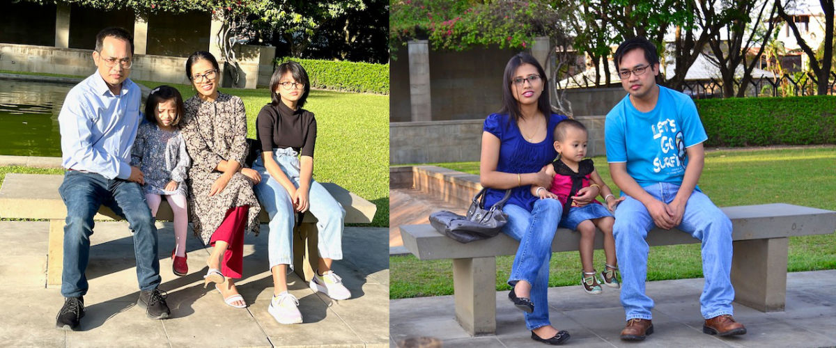 Oinam family re-enacting the visit at the Imphal War Cemetery, Imphal (2011 and 2021).)